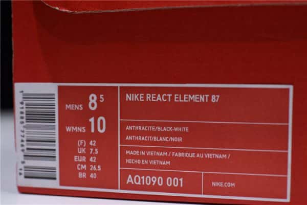Nike React Element 87 Black White Aq1090-001