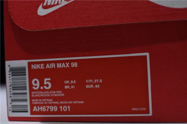 Nike Mens Air Max 98 ¡°Gym Red¡± White/Black-Gym Ah6799-101