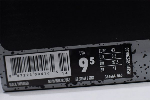 Air Jordan 6 Retro Black Infrared 384664-060