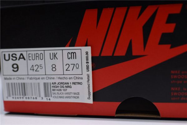 Air Jordan 1 No Ls Varsity Maize 861428-107