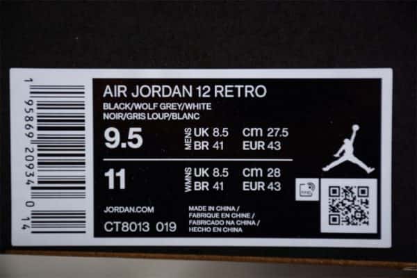 Air Jordan 12 Black Wolf Grey Ct8013-019